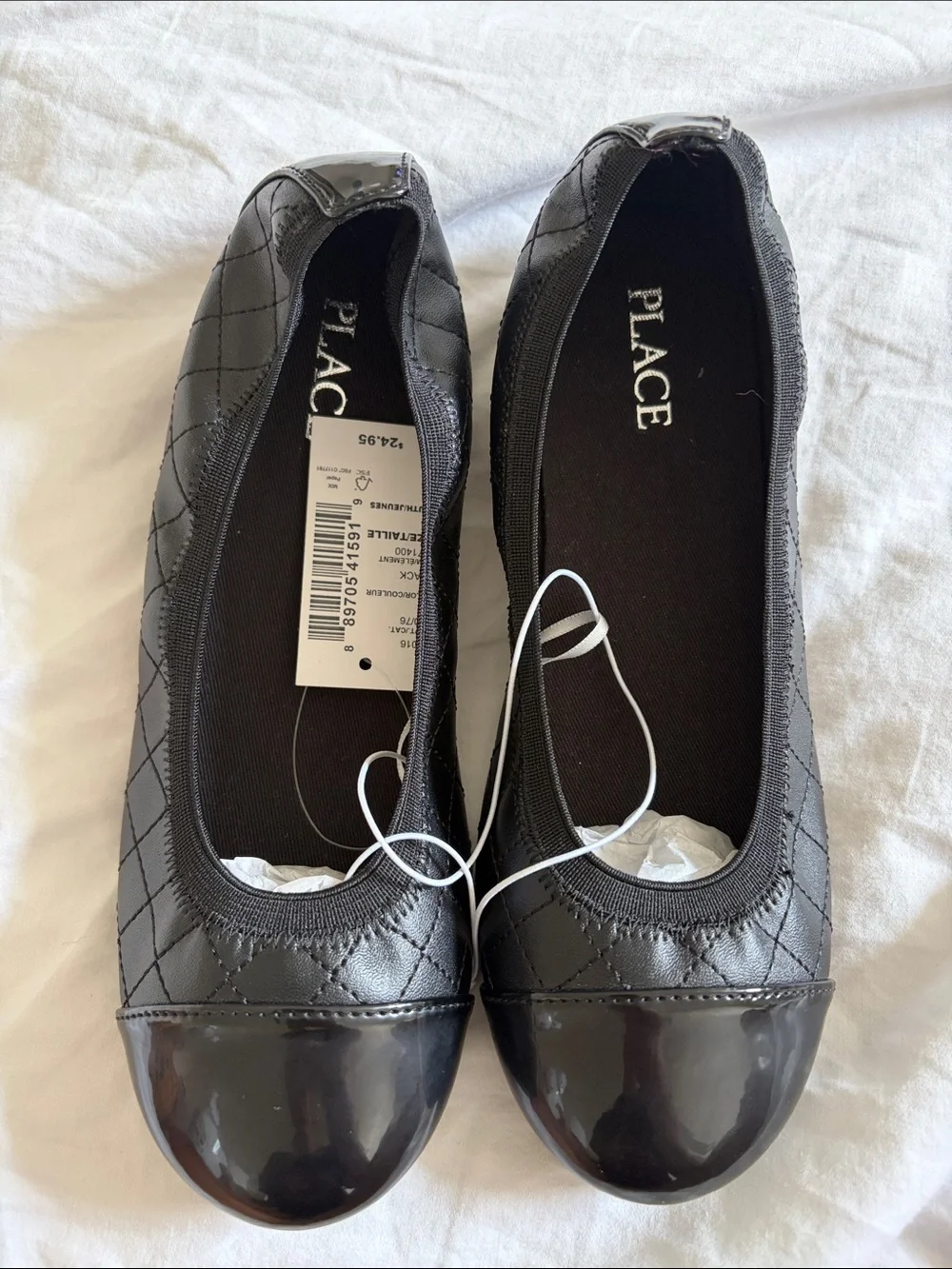 The Children's Place Black Quilted Ballet Flats with Patent Toe